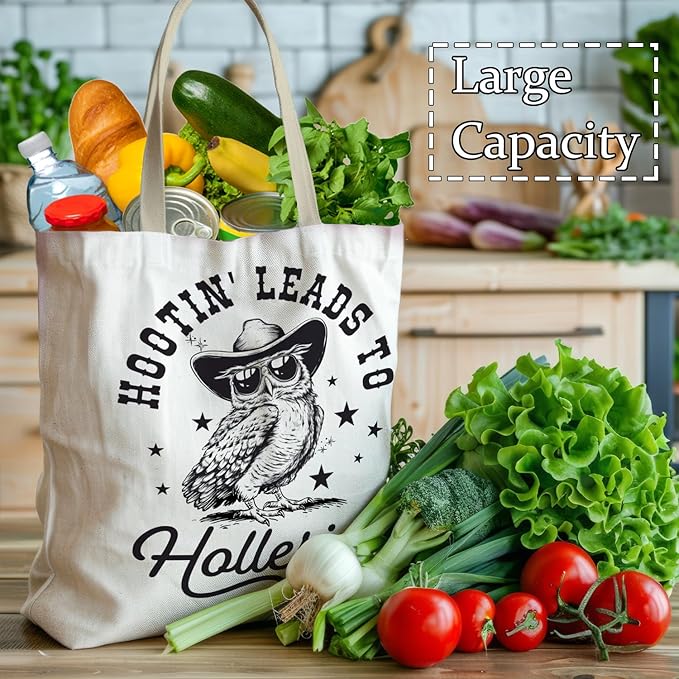 Funny Western Owl Tote Bag, Owl Gifts for Women Canvas Tote Bags, Retro Trendy Country Western Sarcastic Owls Reusable Grocery Shopping Bags