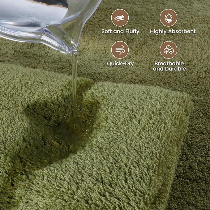 SEMAXE 4-Pack Luxury Bath Towels for Bathroom, 100% Cotton, Soft, Absorbent, and Quick-Drying, 55"x27", Green, Perfect for Hotels, Gyms, and Spas