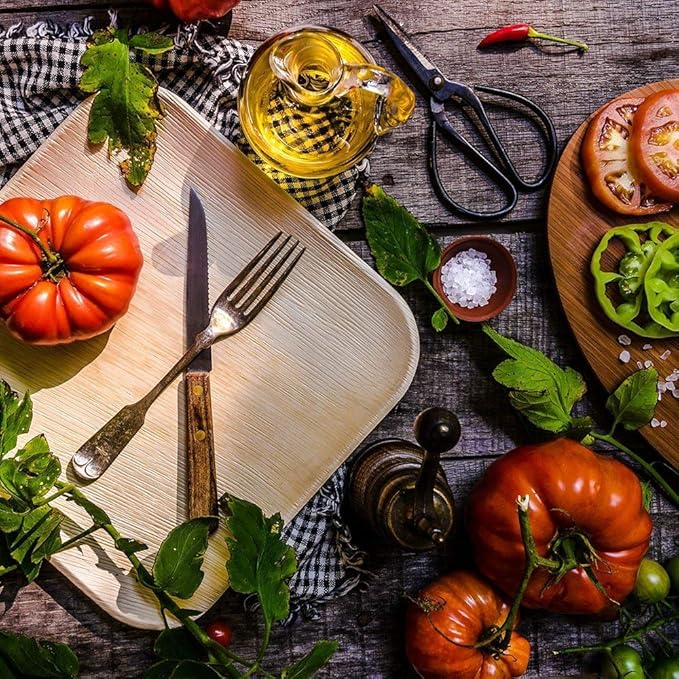 Charity Leaf Disposable 8" Square Palm Leaf Plates Bulk (200-pack) | Premium like Bamboo, Biodegradable, Heavy Duty, Natural | Perfect for Outdoor Parties, Weddings, Charcuterie, Catering Events