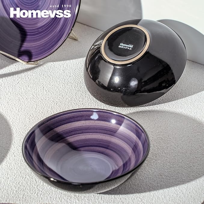 Sonoma 16-Piece Dinnerware Set - Serves 4, Black and Speckled Purple Plates & Bowls Set | Microwave & Dishwasher Safe, Spinwash Purple