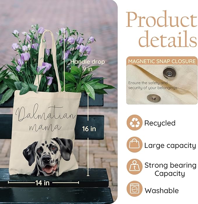 Dog Mama Tote Bag – Cute Dog Lover Canvas Bag, Reusable Shopping Shoulder Bag for Women, Pet Mom Gift,