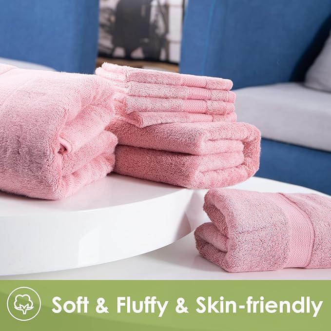 3-Piece Luxury Bath Towels - Super Soft, Highly Absorbent - Pink - For Face & Body - Adults & Kids