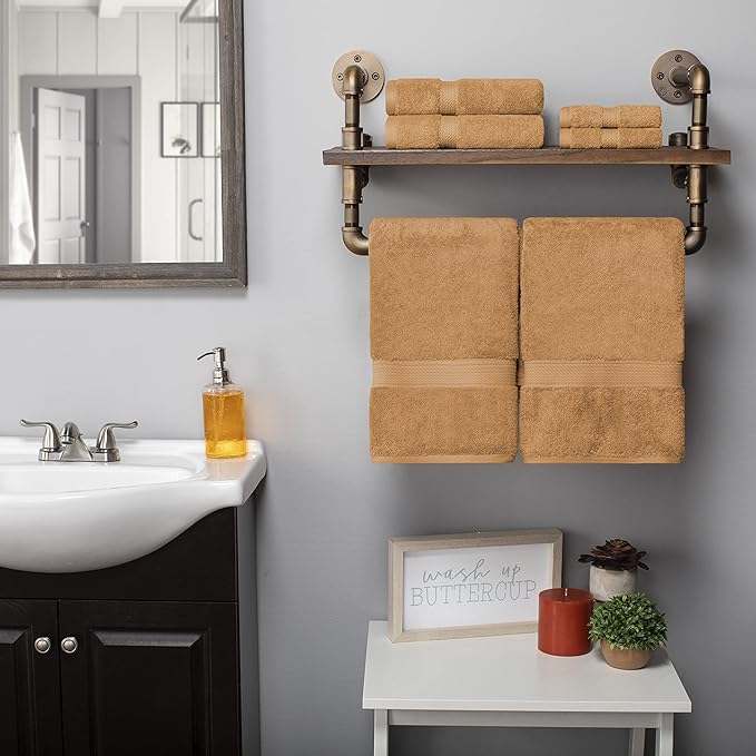 BLUENILEMILLS Premium Towel Collection, Egyptian Cotton Towels for Shower and Bathroom Assorted 6-Piece Towel Set, 30" x 55", 20" x 30", 13" x 13", Rust by Blue Nile Mills