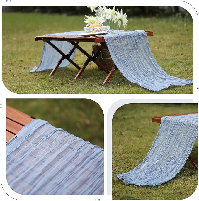 Le courant 10Ft Cheesecloth Table Runner, Rustic Boho Gauze Cheese Cloth Runner Table Runner for Weddings Bridal Baby Shower Birthday Holiday Parties Home Decor, Dusty Blue