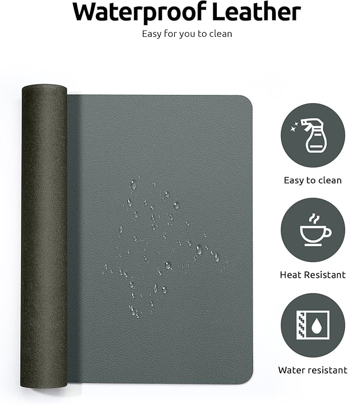 YSAGi Leather Desk Pad Protector, Office Desk Mat, Large Mouse Pad, Non-Slip PU Leather Desk Blotter, Laptop Desk Pad, Waterproof Desk Writing Pad for Home (23.6" x 13.8", Dark Green)