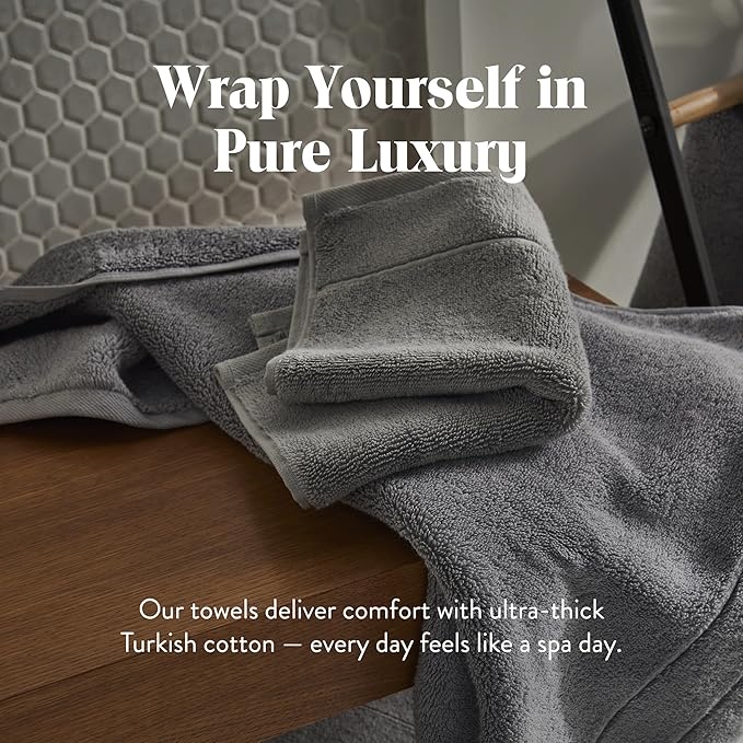 Brooklinen Super-Plush Turkish Cotton Bath Towels Set of 2 Cotton, 820 GSM, Machine Washable, Perfect Bath Towels for Bathroom, Spa & Shower (30" x 58", Smoke Grey)