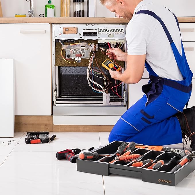 2-Piece Expandable Bamboo Kitchen Drawer Organizer for Cutlery and Utensils, Adjustable Bamboo Wood Cutlery Tray in Drawer for Flatware and Silverware in Kitchen, (Black)