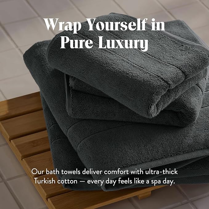 Brooklinen Super-Plush Turkish Cotton Bath Towel Set - Includes 4 Bath Towels Cotton, 820 GSM, Highly Absorbent, Machine Washable, Perfect for Home & Bathroom (Slate Grey)