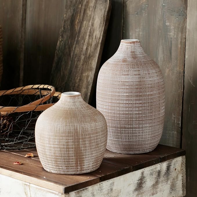 2024 Updated ALMA 9-in Tall Flower Vase Terracotta, Rustic Ceramic Vase for Pampas Grass|Farmhouse Decorative Vase in Boho Home Decor, Room, Shelf, Mantle Decor