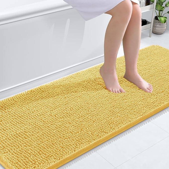 OLANLY Bathroom Rugs 70x24, Extra Soft Absorbent Chenille Bath Rugs, Rubber Backing Quick Dry, Machine Washable Bath Mats for Bathroom Floor, Tub and Shower, Home Decor Accessories, Yellow