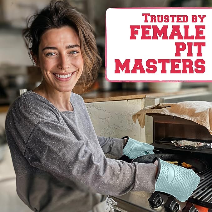 KITCHEN PERFECTION Silicone Smoker Oven Gloves For Women -Extreme Heat Resistant BBQ Gloves -Handle Hot Food Right on Your Smoker Grill Fryer|Waterproof Oven Mitts Grill Gloves |Superior Set+3 Bonuses