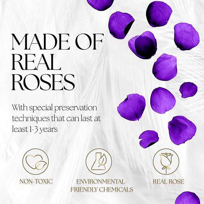 GLAMOUR BOUTIQUE 27 Flower Forever Heart Shape Box - Preserved Roses Gift for Her, Preserved Flowers, Purple
