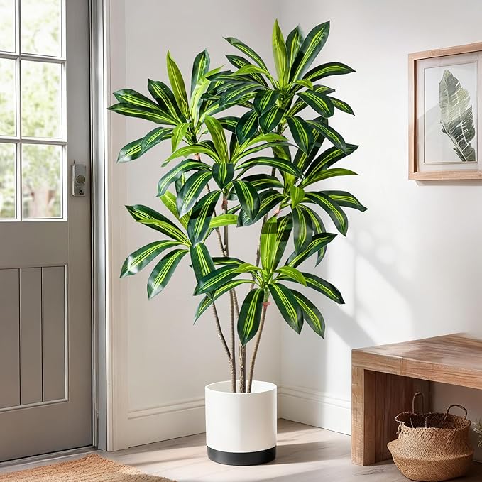 Artificial Dracaena Plant 5FT - Realistic Fake Dracaena Tree Tall Large Faux Silk Plants Fake Floor Potted Artificial Plants for Home Decor, Office Plants