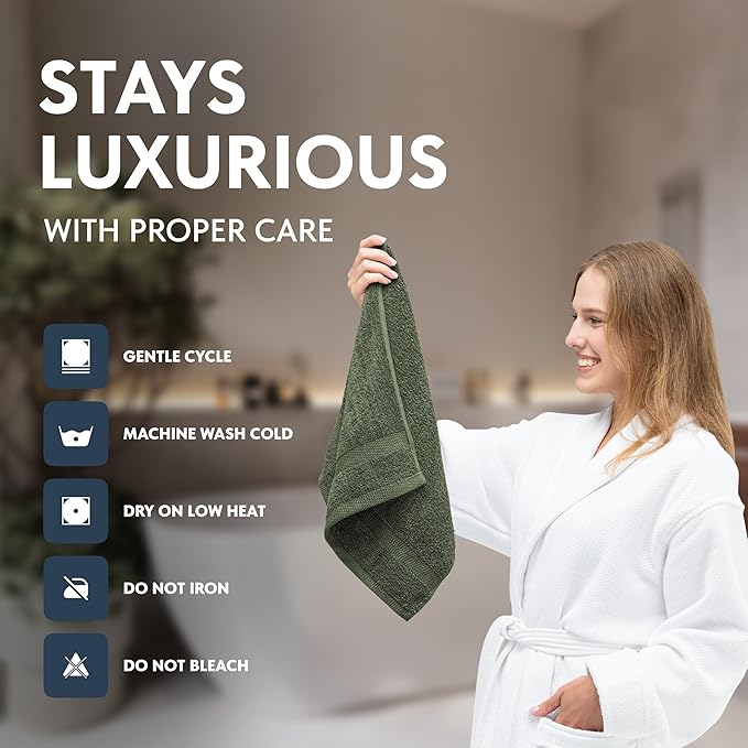 White Classic Luxury Forest Green Hand Towels - Soft 100% Turkish Cotton | Highly Absorbent Hotel spa Bathroom Towel Collection | 16x30 Inch | Set of 6