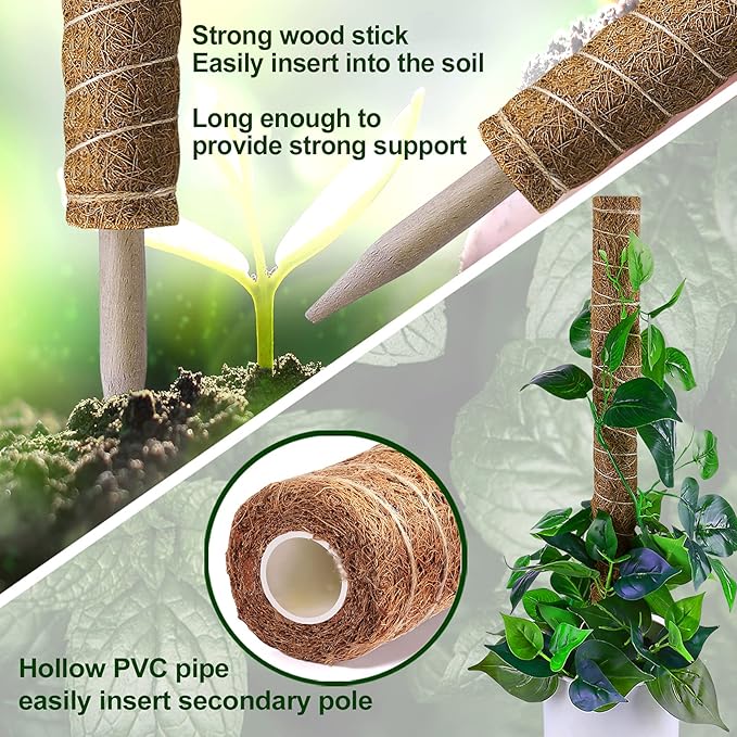 Moss Pole 36 Inch - Monstera Plant Support, 2 Pack 20.5 Inch Plant Stakes for Indoor Plants Coco Coir Moss Pole Sticks for Climbing Potted Live Plants, Pothos, Philodendron, with Garden Ties