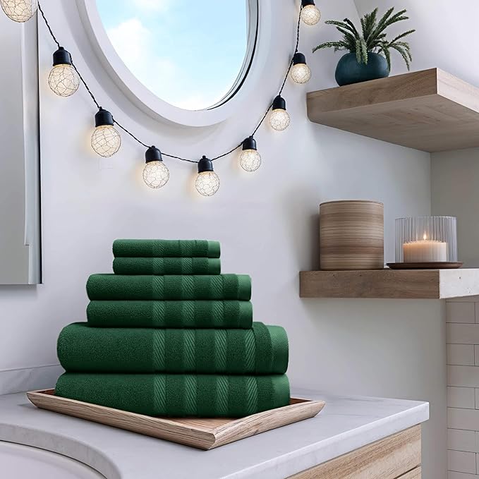 Hearth & Harbor Bath Towels for Bathroom - 100% Ring Spun Cotton Luxury Bathroom Towels - Soft & Highly Absorbent Bath Towels Set, 6 Piece Set, Hunter Green