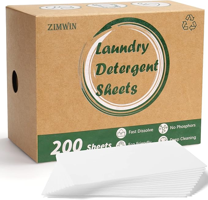 Laundry Detergent Sheets, 200 Count, Fragrance Free, Eco-Friendly, Plastic-Free, Hypoallergenic, Liquidless Washing Supplies for Dorm Travel Camping