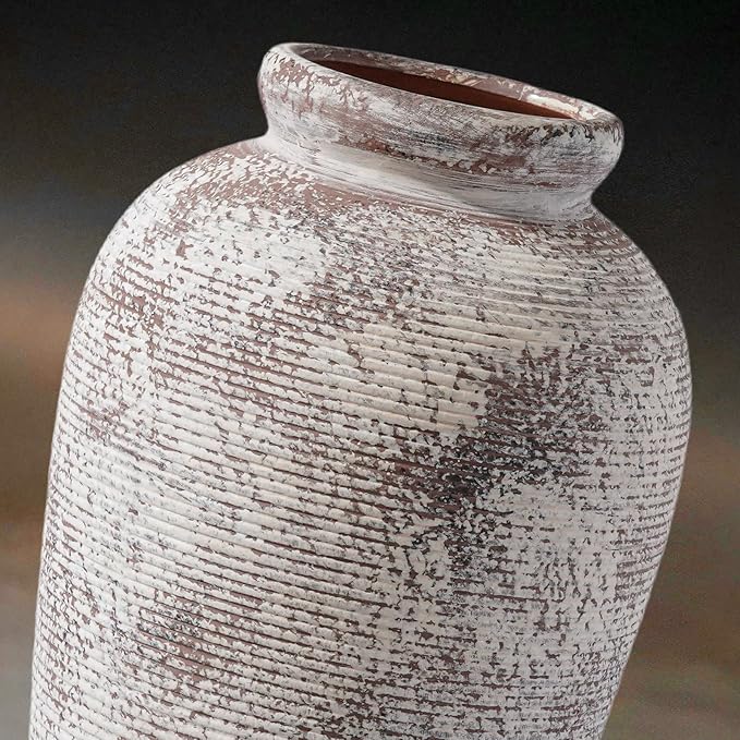 Terracotta Vase, Rustic Farmhouse Vase, Large Ceramic Vases for Centerpieces, Farmhouse Decor for Living Room, Shelf, Entryway, Room Decor, 11 inch