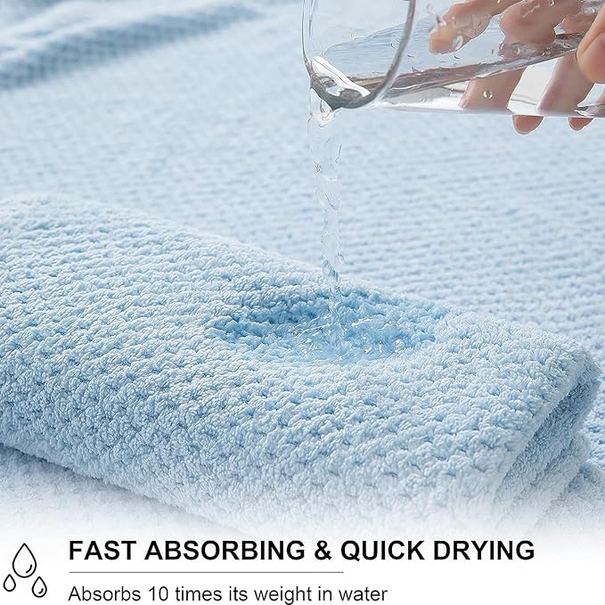 8-Piece Bath Towel Set, 2 Extra Large Bath Towel Sheets, 2 Hand Towels and 4 Washcloths - Highly Absorbent Quick Dry Microfiber,Ultra Soft Towel Set for Bathroom, Waffle Weave Design, Pack of 8(Blue)