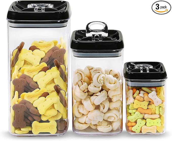 Felli Flip Tite Storage Container with Lid 6" XL Air Tight Ring Lock Top, Clear Acrylic Canister Set for Kitchen, Pet Cat Dog Food Treats (Nest-L, Black) NLQUA4-050(870191)