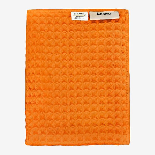 Luxury Japanese Cotton Waffle Bath Towel | Plush, Absorbent, and Quick Dry (Coral Orange, Hand Towel, 32" x 16")