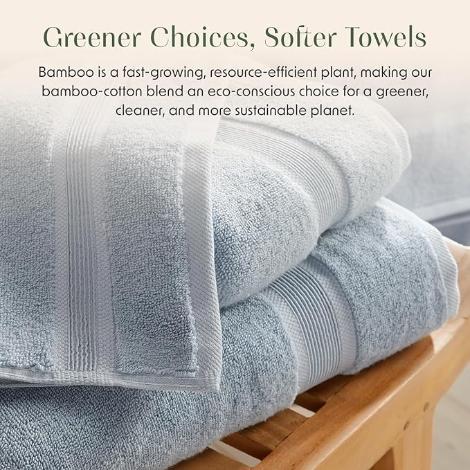 Springtree Home Luxury Bamboo Rayon Bath Towel Set of 4 | 35% Bamboo Rayon - 65% Cotton | Absorbent Quick-Dry Towels for Bathroom | Oeko-TEX Standard 100 Cotton | Blue Fog - 4 Pack