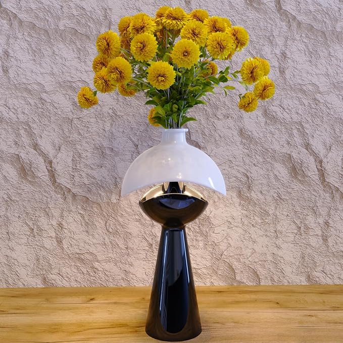 Modern Black and White Glossy Ceramic vase with Built-in LED Light, Perfect for Living Room, Bedroom, Foyer, or Office décor. Ideal Flower vase, Night lamp, and Elegant Wedding or Housewarming Gift.