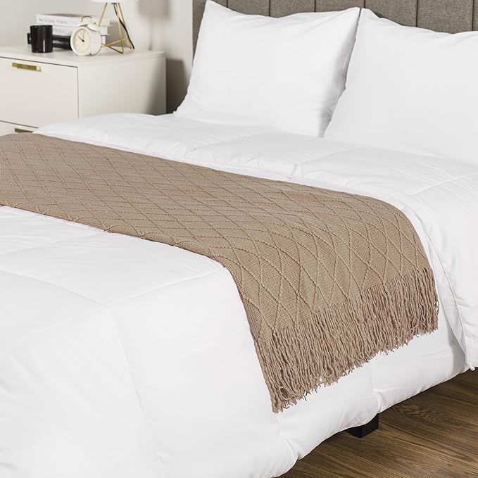 PAVILIA Tan Taupe Knit Throw Blanket for Couch, Twin Bed, Soft Knitted Farmhouse Sofa Throw for Living Room, Lightweight Decorative Fall Blanket for Chair, Outdoor Textured Boho Blanket, 60x80