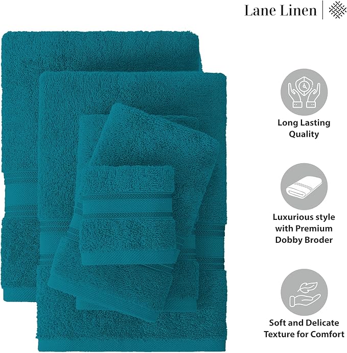LANE LINEN Luxury Bath Towels Set - 3 Piece Set, 100% Cotton Bathroom Towels, Zero Twist, Quick Dry Absorbent Bath Towel, Super Soft, 1 Bath Towel, 1 Hand Towel, 1 Wash Cloths - Sea Port
