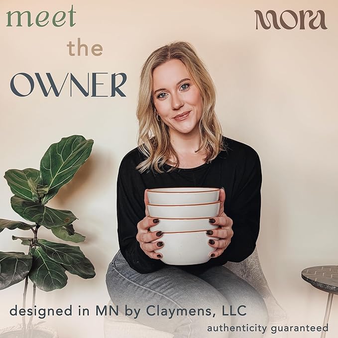 Mora Ceramic Bowls For Kitchen, 28oz - Bowl Set of 4 - For Cereal, Salad, Pasta, Soup, Dessert, Serving etc - Dishwasher, Microwave, and Oven Safe - For Breakfast, Lunch and Dinner - Vanilla White