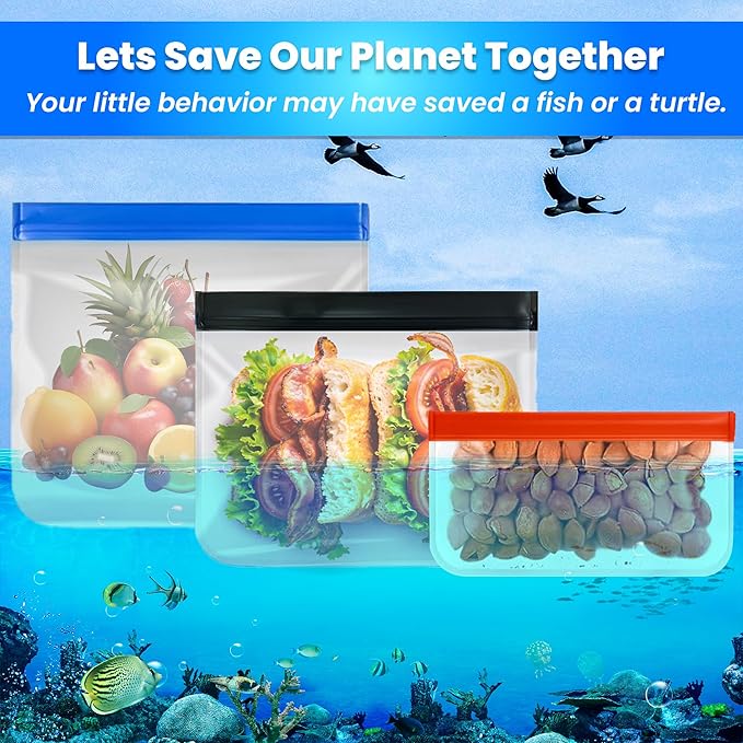 Reusable Silicone Storage Bags – 12-Pack Ziplock Bag Set (Small & Snack Size 7x5), BPA-Free Leakproof Freezer Pouches, Eco-Friendly & Durable, for Meal Prep, Kids Lunches, Travel & Kitchen Use