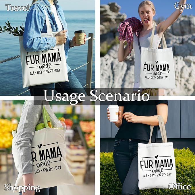 Fur Pet Mama Mom Tote Bag, Dog Cat Mom Gifts Canvas Tote Bags for Women, Gifts for Cat Dog Pet Lovers Reusable Grocery Shopping Bags