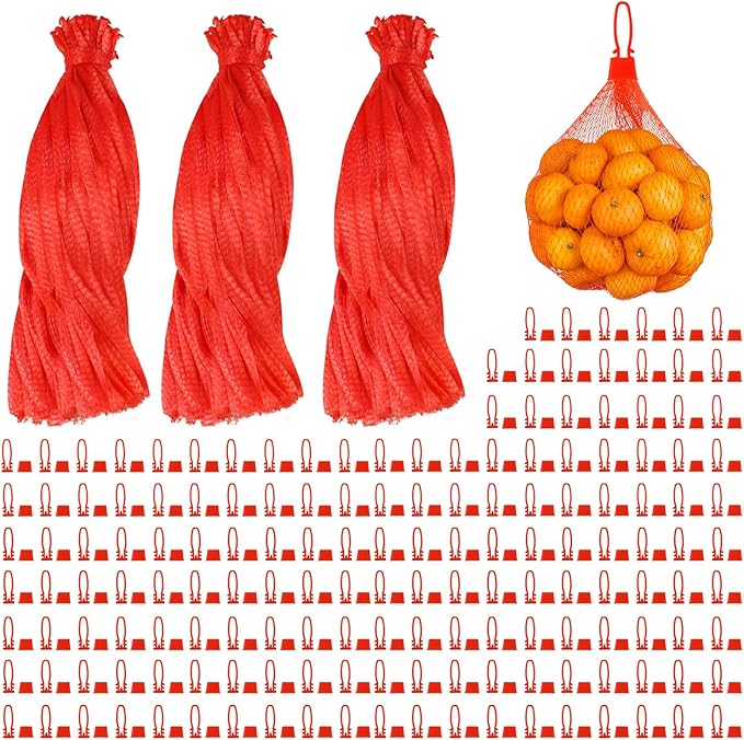 300 Pcs Reusable Mesh Produce Bags, 20 Inch Seafood Boil Bags for Crab with 300 Loop Closures, Onion Potato Storage Net Bag for Vegetables Fruits Seafood
