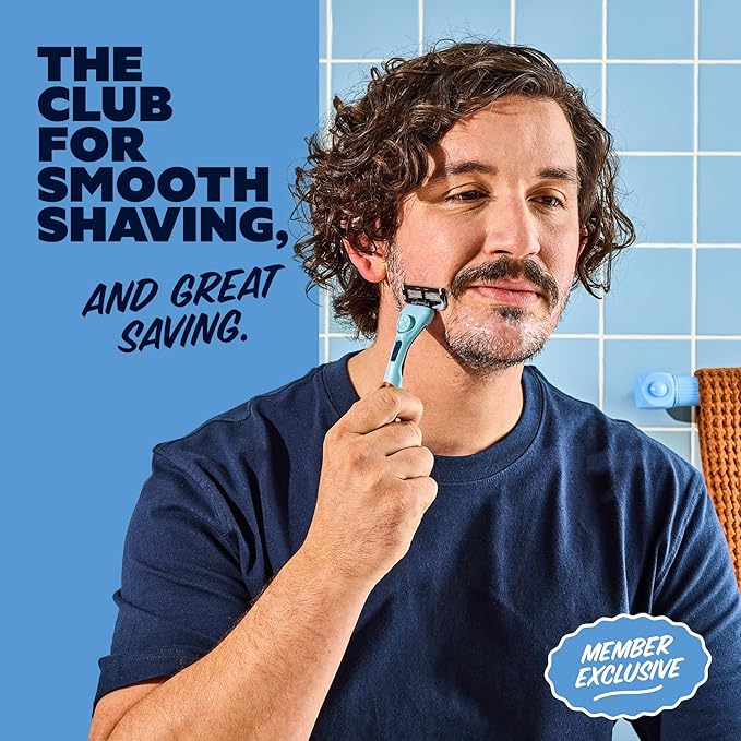 Dollar Shave Club | The Member Exclusive Shave Set | 4 Extra Close Refill Cartridges, 1 Handle (Blue), 1 Shave Butter 3 ounce, 1 Razor Cover, Razors for Men