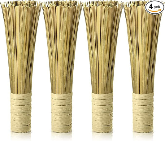 4 Pcs 12 Inches Bamboo Wok Brush Bamboo Kitchen Cleaning Brush Pot Scraper Scrubber Dish Pan for Cooking Skillet Grill Utensils Scrubbing