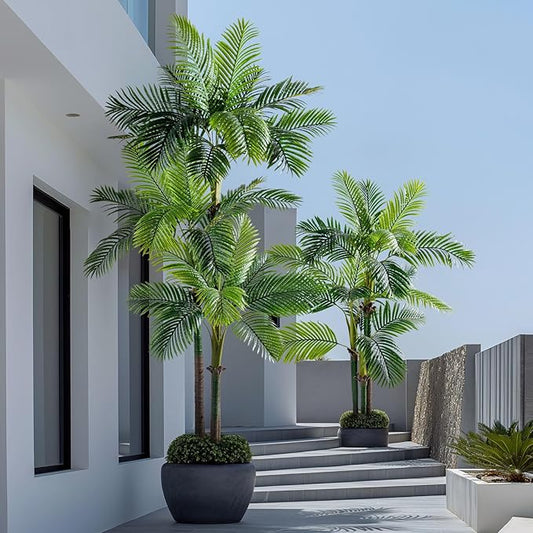 9.1FT Artificial Phoenix Palm Tree with Coconut Fruit Outdoor Indoor Decor Large Faux Coconut Silk Palm Tree Tropical Fake Tree Large Faux Sago Palm Plant for Home Yard Outside Patio Poolside