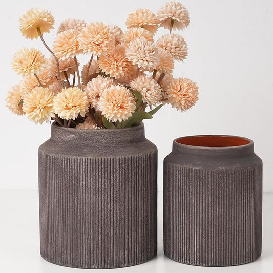 Rustic Ceramic Vase Set of 2, 5.9in Ceramic Flower Vase for Home Decor, Brown Terracotta Pottery Vase Decorative for Living Room, Coffee Table, Farmhouse, Fixwal