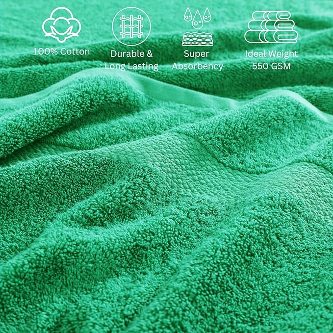 LANE LINEN 100% Mercerized Cotton Bathroom Towels Set - 24 Pc - Ringspun, Quick Dry, Soft & Absorbent - 2 Bath Sheets, 4 Bath Towels, 6 Hand Towels, 8 Washcloths, 4 Fingertip - Family Pack - Emerald