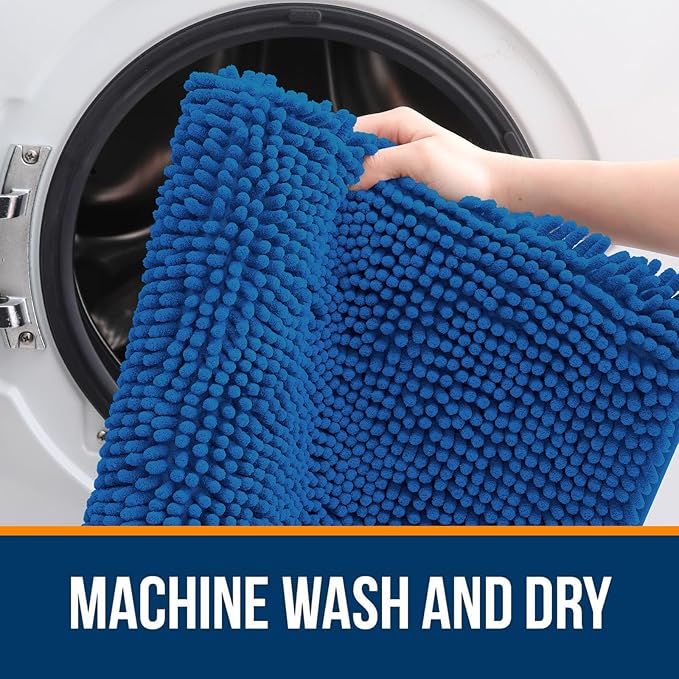 OLANLY Bathroom Rugs 30x20, Extra Soft Absorbent Chenille Bath Rugs, Rubber Backing Quick Dry, Machine Washable Bath Mats for Bathroom Floor, Tub and Shower, Home Decor Accessories, Deep Navy Blue