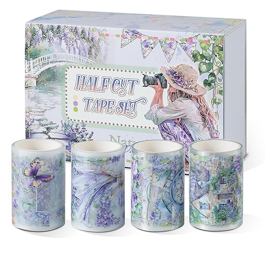Snycler Pre-Cut Purple Rhyme Themed PET Washi Tapes - Vintage Aesthetic Tape Stickers for Journaling, Scrapbooking, Junk Journals, Crafts, Planners - 4 Rolls