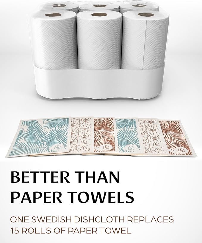 Swedish Dish Cloths for Kitchen - Reusable Dishcloths for Washing Dishes - Each Cellulose Dish Cloth Replaces 15 Rolls of Paper Towels and is More Absorbent Than a Sponge - Dishcloth Set of Six