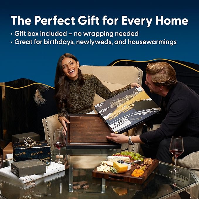 Sonder Los Angeles Alfred Cutting Board Made in USA | Black Walnut End Grain Cutting Board with Non-Slip Feet, Juice Groove, Sorting Compartments | Gift Box Included | 17x13x1.5 in