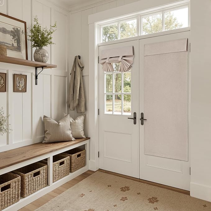 HOMEIDEAS 100% Linen Blackout French Door Curtains, Privacy Door Window Curtains, 26 X 40 Inch Room Darkening Blinds, Modern Farmhouse Shades for Bedroom Decor, 1 Panel, Natural