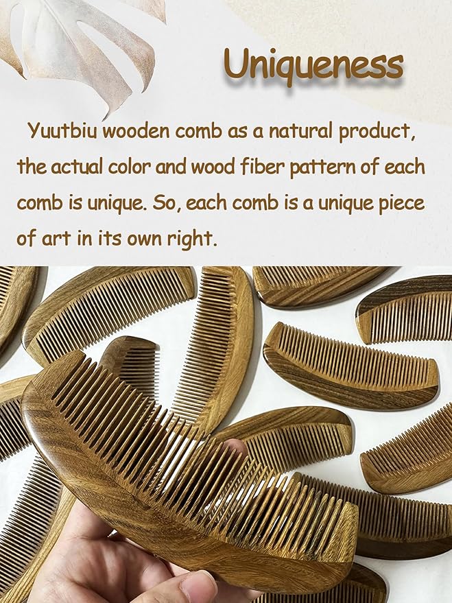 Green Sandalwood Teasing Hair Comb - Anti Static Fine Tooth Wooden Styling Brush for Smoothing, Detangling & Volumizing Thin/Fine Hair (No Handle)