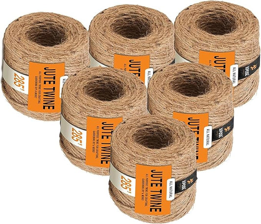 Jute Twine - 1 Ply Brown Roll 285 Feet Natural Jute String for Crafts, Packaging, Wrapping, Decorative Rope Cord for Hanging Ornaments (6 Packs)