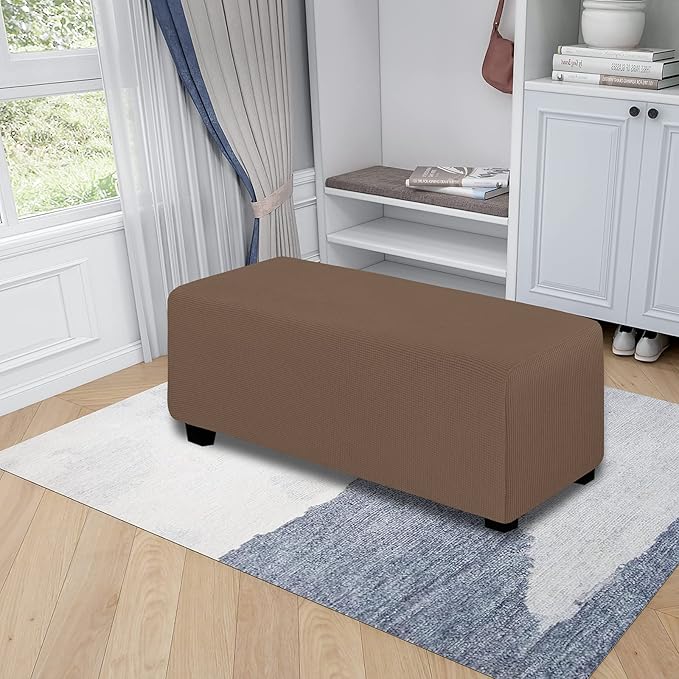 Easy-Going Stretch Ottoman Cover Folding Storage Stool Furniture Protector Soft Rectangle slipcover with Elastic Bottom (Ottoman X-Large,Brown)