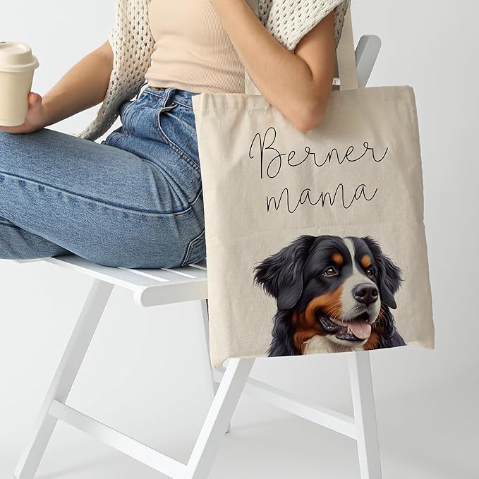 Dog Mama Tote Bag – Cute Dog Lover Canvas Bag, Reusable Shopping Shoulder Bag for Women, Pet Mom Gift,