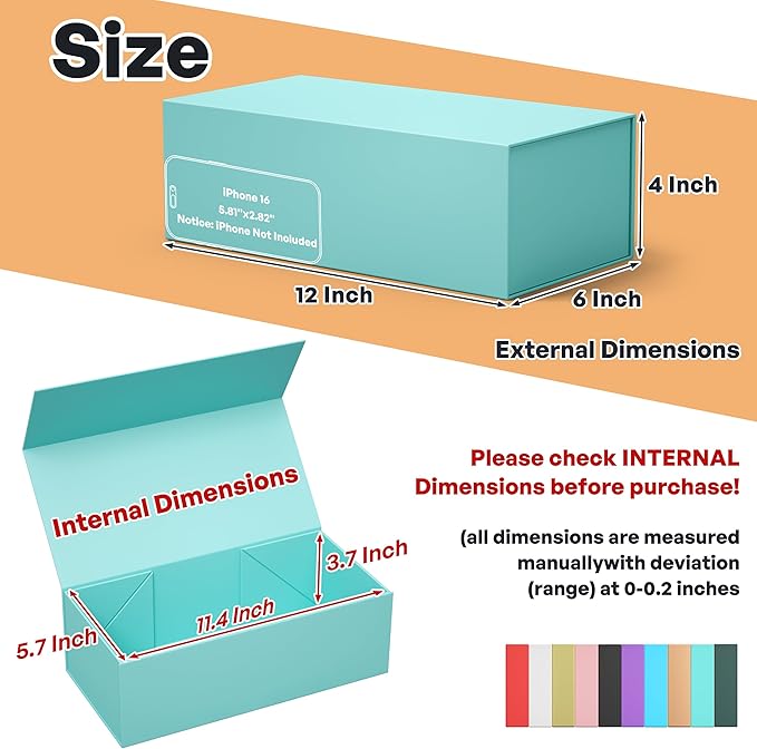 5 Pack Turquoise Gift Box, 12x6x4'' Gift boxes for Presents with Lids Magnetic Closure Rectangle Collapsible for Bridesmaid Proposal Box, Wedding