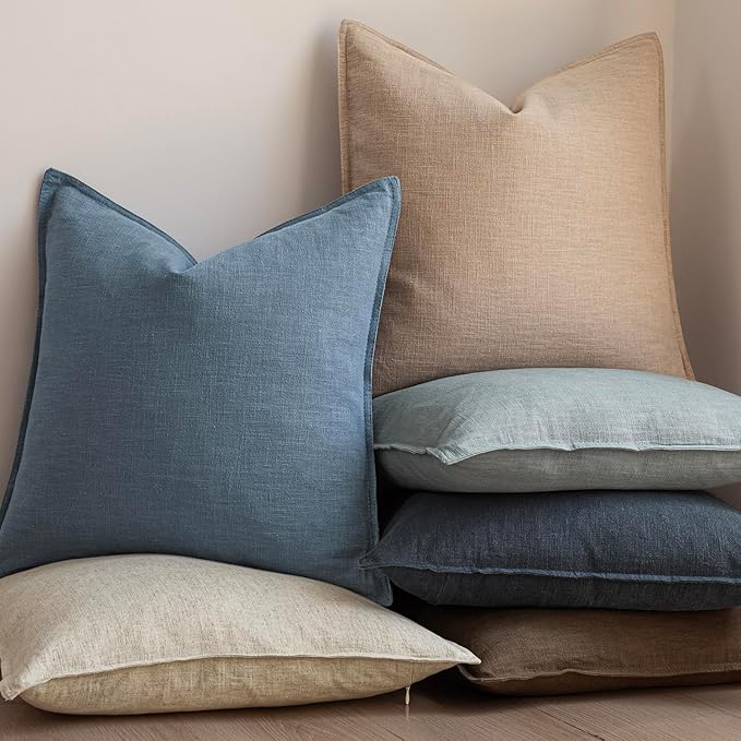 Foindtower Pack of 2, Decorative Linen Soild Throw Pillow Covers Soft Accent Lumbar Cushion Case Farmhouse Pillowcase for Chair Couch Sofa Bedroom Living Room Home Decor 12 x 20 Inch Misty Blue