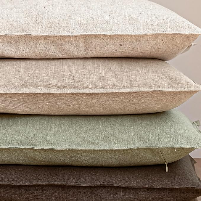 Foindtower Pack of 2, Decorative Linen Solid Throw Pillow Covers Soft Accent Cushion Case Boho Farmhouse Pillowcase for Chair Couch Sofa Bedroom Living Room Home Decor 22 x 22 Inch Light Sage Green